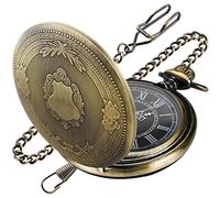 Tiong Bronze Smooth Shield Pattern Pocket Watch Roman Digital Scale Quartz Pocket Watches, Men's Pocket Watch with Chain Christmas Graduation Birthday Father's Day