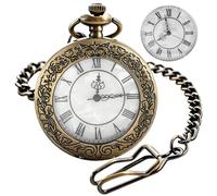 Tiong Bronze Transparent Cover with White Roman Numeral Dial with Wave Texture Men's Quartz Pocket Watch