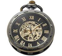 Tiong Bronze uncovered Design Mechanical Roman Numerals Steampunk Pocket Watch Men's Watch with Chain and Box-Bronze
