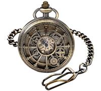 Tiong Bronze Vintage-Style Skeleton Design with an Antique Aesthetic Features A White Arabic Numeral Dial, Suitable for Men's Mechanical Pocket Watches