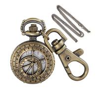 Tiong Brown Hollow Men's Quartz Pocket Watch with Latitude & Longitude Keychain + Chain - Neutral Design for Daily Use