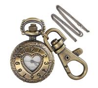 Tiong Brown Hollowed Out Heart-Shaped Men's Quartz Pocket Watch with Keychain & Chain - Unisex Dual-Use Design for Daily Carry