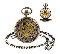 Tiong Capricorn Pocket Watch White Dial Vintage Twelve Constellations Pocket Watch Circular Pattern Bronze Case Necklace Zodiac Gift for Men Women-31 Chain