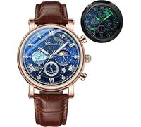 Tiong Classic Multifunctional Analogue Men's Watch, Luminous Time Watch, Starry Sky Moon Phase, Moon Phase-01