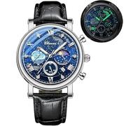 Tiong Classic Multifunctional Analogue Men's Watch, Luminous Time Watch, Starry Sky Moon Phase, Moon Phase-02