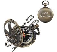 Tiong Custom Engravable Back Cover Men's Luminous Pocket Watch--Decorative Pocket Watch with Arabic Numerals and Chain, Custom Text/Name for Men
