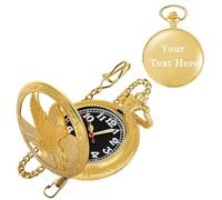 Tiong Custom Engravable Back Cover Men's Luminous Pocket Watch--Decorative Pocket Watch with Arabic Numerals and Chain, Custom Text/Name for Men