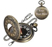 Tiong Custom Engravable Back Cover Men's Luminous Pocket Watch--Decorative Pocket Watch with Arabic Numerals and Chain, Custom Text/Name for Men