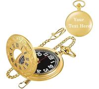 Tiong Custom Engravable Back Cover Men's Luminous Pocket Watch--Decorative Pocket Watch with Arabic Numerals and Chain, Custom Text/Name for Men