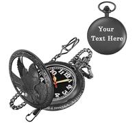 Tiong Custom Engravable Back Cover Men's Luminous Pocket Watch--Decorative Pocket Watch with Arabic Numerals and Chain, Custom Text/Name for Men