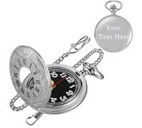 Tiong Custom Engravable Back Cover Men's Luminous Pocket Watch--Decorative Pocket Watch with Arabic Numerals and Chain, Custom Text/Name for Men