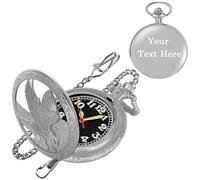 Tiong Custom Engravable Back Cover Men's Luminous Pocket Watch--Decorative Pocket Watch with Arabic Numerals and Chain, Custom Text/Name for Men