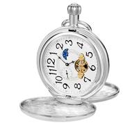 Tiong Double Open Mechanical London Design Pocket Watch Tourbillon Moon Phase Smooth Steel Men's Pocket Watches with Chain