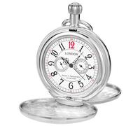 Tiong Double Open Mechanical Pocket Watch with London Design Roman Numerals with Chain Mens Steel Pocket Watches Gifts