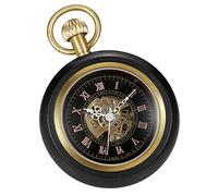 Tiong Elegant Copper Wooden Mechanical Pocket Watch Steampunk Skeleton Roman Numerals Men Pocket Watches with Chain & Box