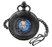 Tiong Elegantly Stylish Antique Black Hollow Roman Numeral Design, Featuring A Black Dial with Blue Numbers,Suitable for Men's Mechanical Pocket Watches