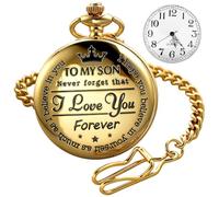 Tiong Engraved Pocket Watches to My Son I Love You Forever Quartz Watch Fob Clip Chains-Black