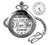 Tiong Engraved Pocket Watches to My Son I Love You Forever Quartz Watch Fob Clip Chains-Black