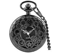 Tiong Gears Quartz Pocket Watch Vintage Hollow Steampunk Pocket Watch and Chain Roman Numerals for Men Women