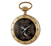 Tiong Gold Black Capless Self Winding Pocket Watch with Smooth Surface Vintage Unisex Automatic Mechanical Watch, Roman Numeral Dial Mechanical Pocket Watch with Box