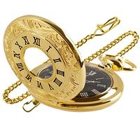 Tiong Gold Hollow Men's Quartz Pocket Watch with Chain, Roman Digital Scale Men's Quartz Pocket Watches