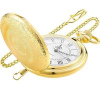 Tiong Gold Large Decorative Flower Pattern Pocket Watch White Roman Digital Scale Quartz Pocket Watch, Men's Chain Christmas/Graduation/Birthday/Father's Day