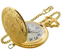Tiong Gold Shield Men's Quartz Pocket Watch with Chain, Arabic Numeral Digital Scale