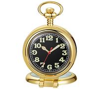 Tiong Gold Stainless Steel Single Open Men's Mechanical Pocket Watch, Arabic Numerals Digital Dial Mechanical Pocket Watch for Men-Gold