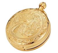 Tiong Mechanical Double Open Engraved Lucky Phoenix Pocket Watch Unique Steampunk Men's Pocket Watches with Chain Clip