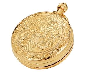 Tiong Mechanical Double Open Engraved Lucky Phoenix Pocket Watch Unique Steampunk Men's Pocket Watches with Chain Clip