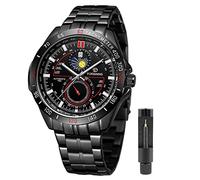 Tiong Mechanical Mens Watches Fashion Automatic Male Clock Blue Stainless Steel Waterproof Business Skeleton Watch…, FOR1228-Black, Modern