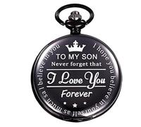 Tiong Men Quartz Pocket Watch Classic Vintage Pendant Watch “to My Son Watch Gift for Father Mother Son Necklace Watch with Chain Birthday Gift