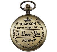 Tiong Men Quartz Pocket Watch Classic Vintage Pendant Watch “to My Son Watch Gift for Father Mother Son Necklace Watch with Chain Birthday Gift