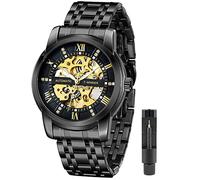 Tiong Men's Automatic Mechanical Watch Stainless Steel Skeleton Watch,Black