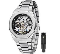 Tiong Men's Automatic Watches Luminous Mechanical Wrist Watch Shock Resistant Steampunk Military Silver Black, For8202-Silver&Black