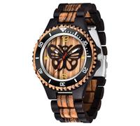 Tiong Men's Black Wood Design Watch with Adjustable Strap and a Black Butterfly Pattern dial Quartz Watches for Men