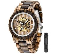 Tiong Men's Mechanical Wooden Watch, M801, Brown Wooden Strap, 45mm Round Case, 30M Waterproof, Automatic Movement, Fashion & Casual, Men's Gift