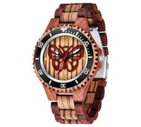 Tiong Men's Red Wood Design Watch with Adjustable Strap and a Black Butterfly Pattern dial Quartz Watches for Men