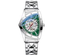 Tiong Men's Triangle Skeleton Mechanical Watch - Unique Design, Water Resistant & Luminous | Stainless Steel/Black Leather Strap | Perfect for Business & Casual, LCX996-Silve Green, fashion