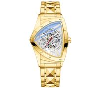 Tiong Men's Triangle Skeleton Mechanical Watch - Unique Design, Water Resistant & Luminous | Stainless Steel/Black Leather Strap | Perfect for Business & Casual, LCX996-Gold Grey, fashion