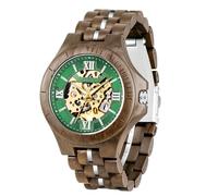 Tiong Mens Wooden Mechanical Watches Luxury Skeleton Automatic Watch Lightweight Wood Band Timepieces for Men with Gift Box (W51108-Red Black), W51103-Brown Green, Wooden fashion