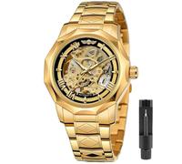 Tiong Mens Wooden Mechanical Watches Luxury Skeleton Automatic Watch Lightweight Wood Band Timepieces for Men with Gift Box (W51108-Red Black), GMT1148-gold, Mechanical