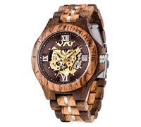 Tiong Men's Wooden Watch Mechanical Skeleton Automatic Movement Wooden Watches, Mwd-02red, Retro