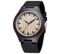 Tiong Natural Dark & Light Wood Men's Watch with Genuine Leather Strap Eco-Friendly Casual Quartz Wrist Watch with Minimalist Wood Dial Unique Gift for Men