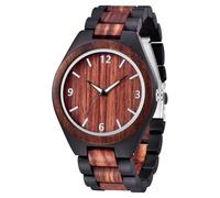 Tiong Natural Red Sandalwood & Black Wood Men's Watch Eco-Friendly Casual Quartz Wrist Watch with Solid Wood Dial Adjustable Wooden Bracelet Band, Unique Gift for Men
