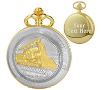 Tiong Personalised Engraved Gold Train Men's Pocket Watches Customz Gifts for Dad Father/Husband/Boyfriend/Grandpa Birthday Father's Day Anniversary Day Wedding