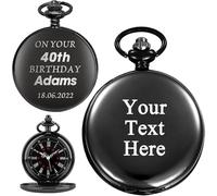 Tiong Personalised Engraved Men's Pocket Watch with Chain Custom Gift for Lover Boyfriend Girlfriend Husband Birthday Gift Valentine's Day Gift