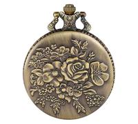 Tiong Pocket Watch Flower 3D Pattern Vintage Quartz Pocket Watches with Chain Christmas, Graduation, Birthday Gifts Mother's Day, CF1219-bronze
