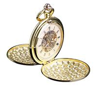Tiong Pocket Watch Men Royal Double Hunter Series Engraved Roman Numerals Delicate Mechanical Movement Skeleton Dial Pocket Watches
