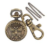 Tiong Retro Butterfly Men's Quartz Pocket Watch - Souvenir Gift Dual-Use with Keychain & Chain